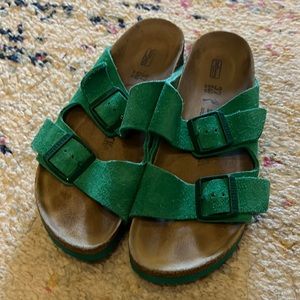 Birkenstock green suede double straps